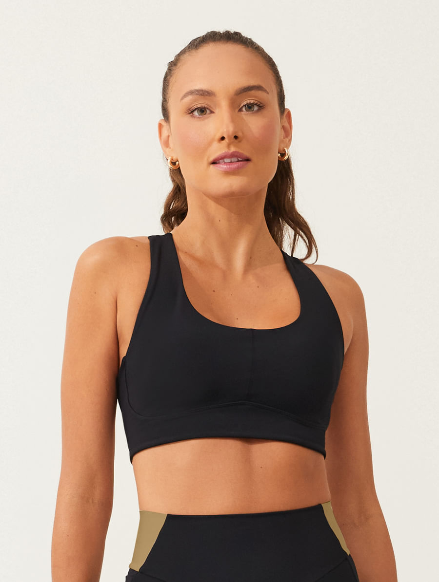 Top Costas Nadador Corte A Fio Bicolor Preto/bege Panama